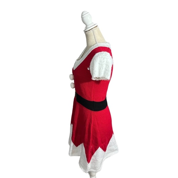 Allison Britney Red White Black V-Neck Sweater Dress Sz S NWOT Mrs Santa Claus - Picture 3 of 14